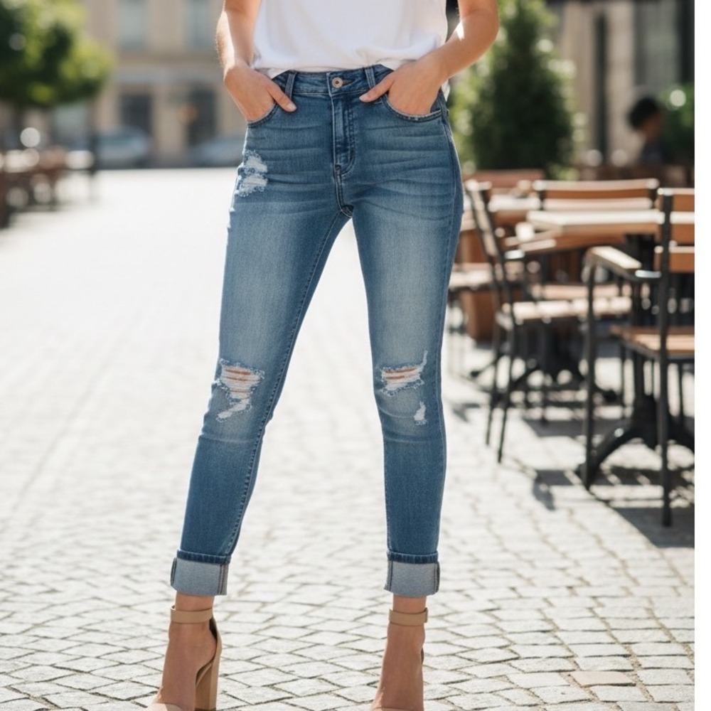 KanCan Womens Mid Rise Destroyed Skinny Jeans Medium Wash KC8294M NWT SZ‎ 7 (27)